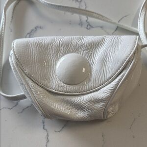 Hobo White Patent Crossbody Bag with Rounded Front Detail